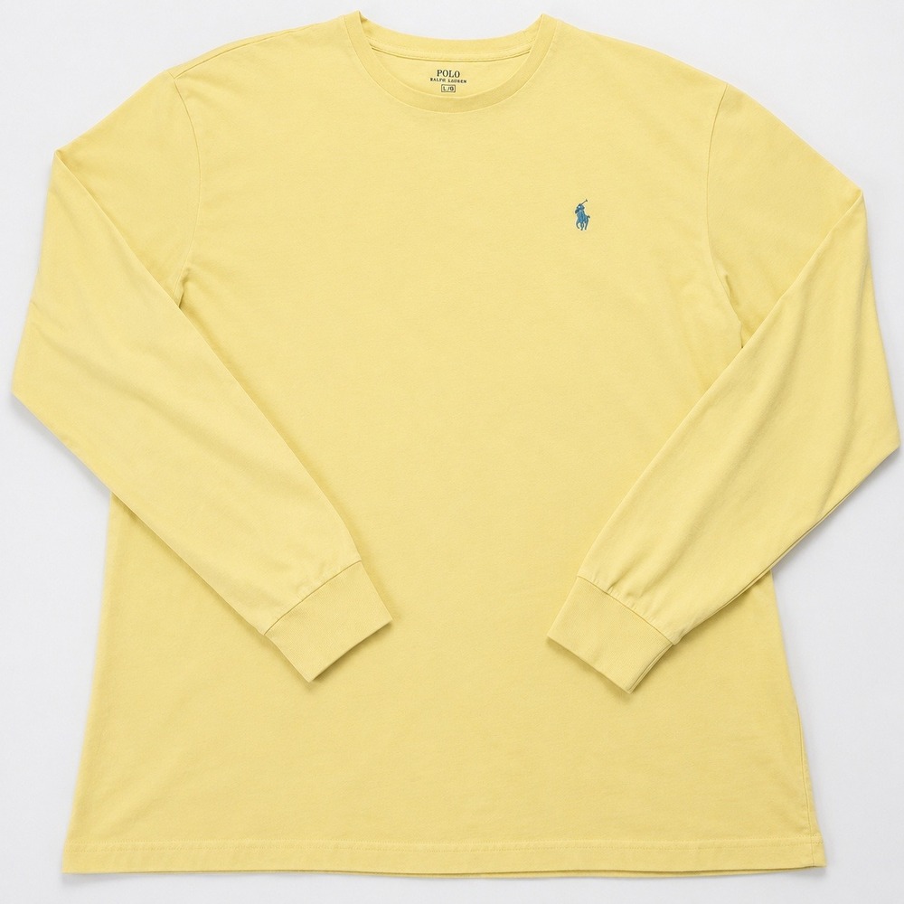 Polo Ralph Lauren T Shirt Mens L Yellow Blue Pony Long Sleeve Cotton Preppy - Picture 2 of 7
